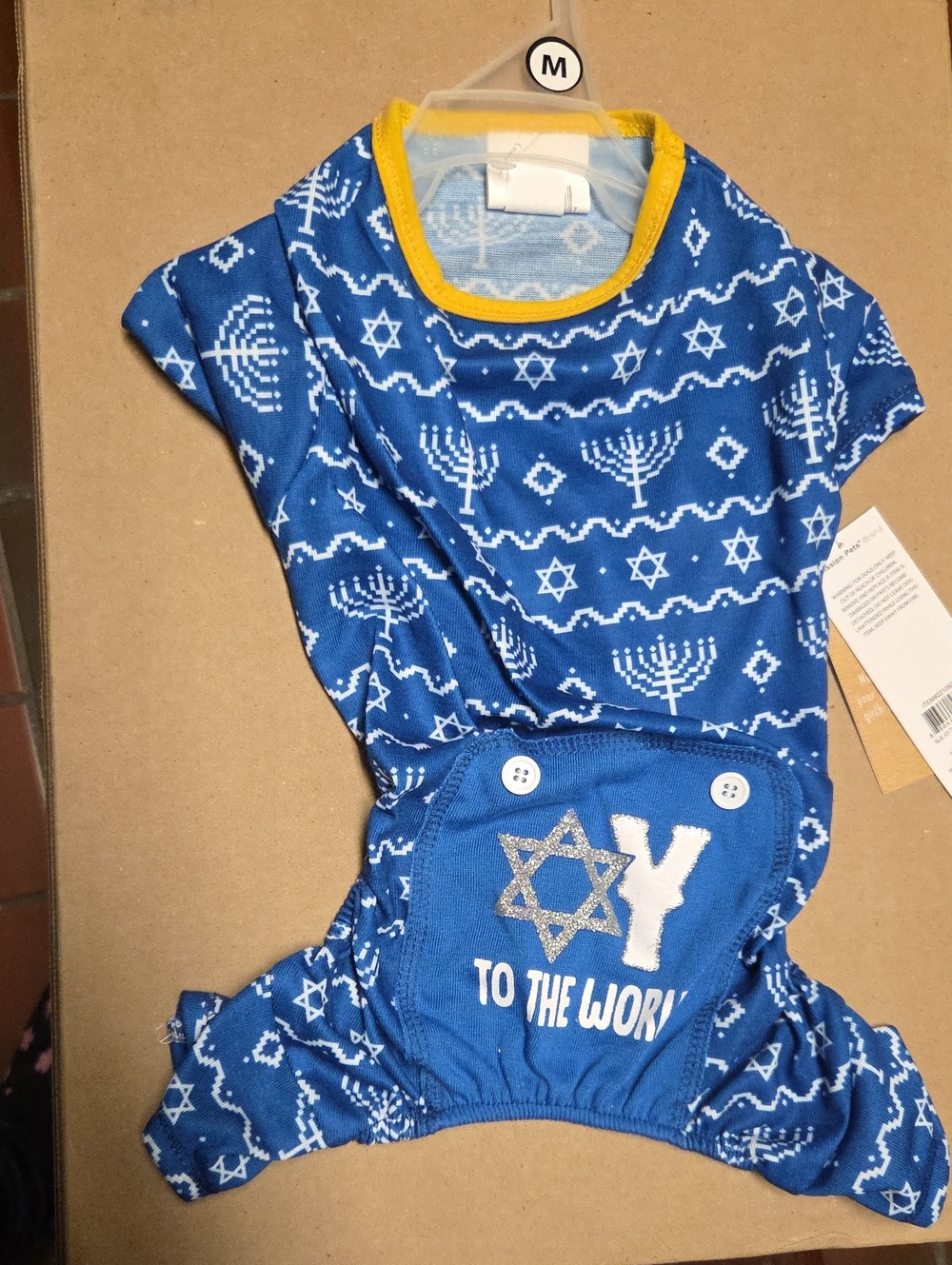 Blue Hanukkah Dog Pajamas with Yellow Trim